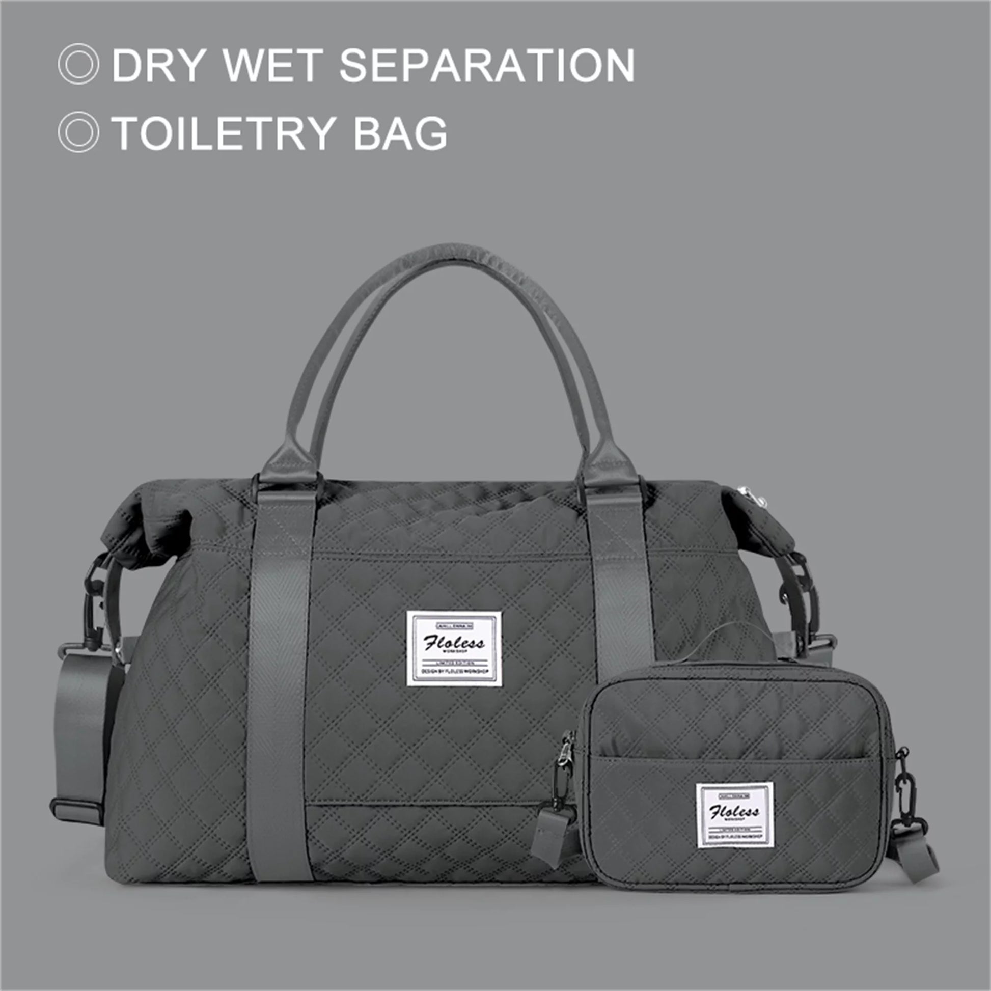 Travel Duffle Bag,Casual Sport Bag for Woman,Men Gym Tote Bag,Weekender Overnight Bag Carry on Bag Hospital Holdalls ,Personal Item Bag for Airlines with Wet Pocket Dimgrey